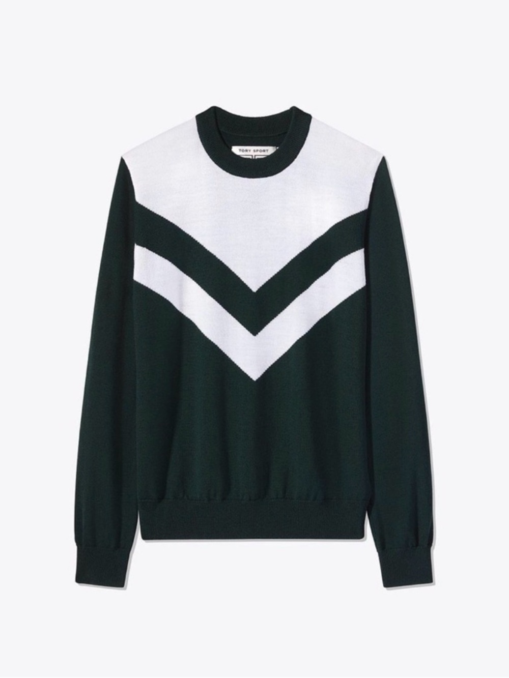 Tory Sport Deep Green and White Chevron Crewneck Sweater